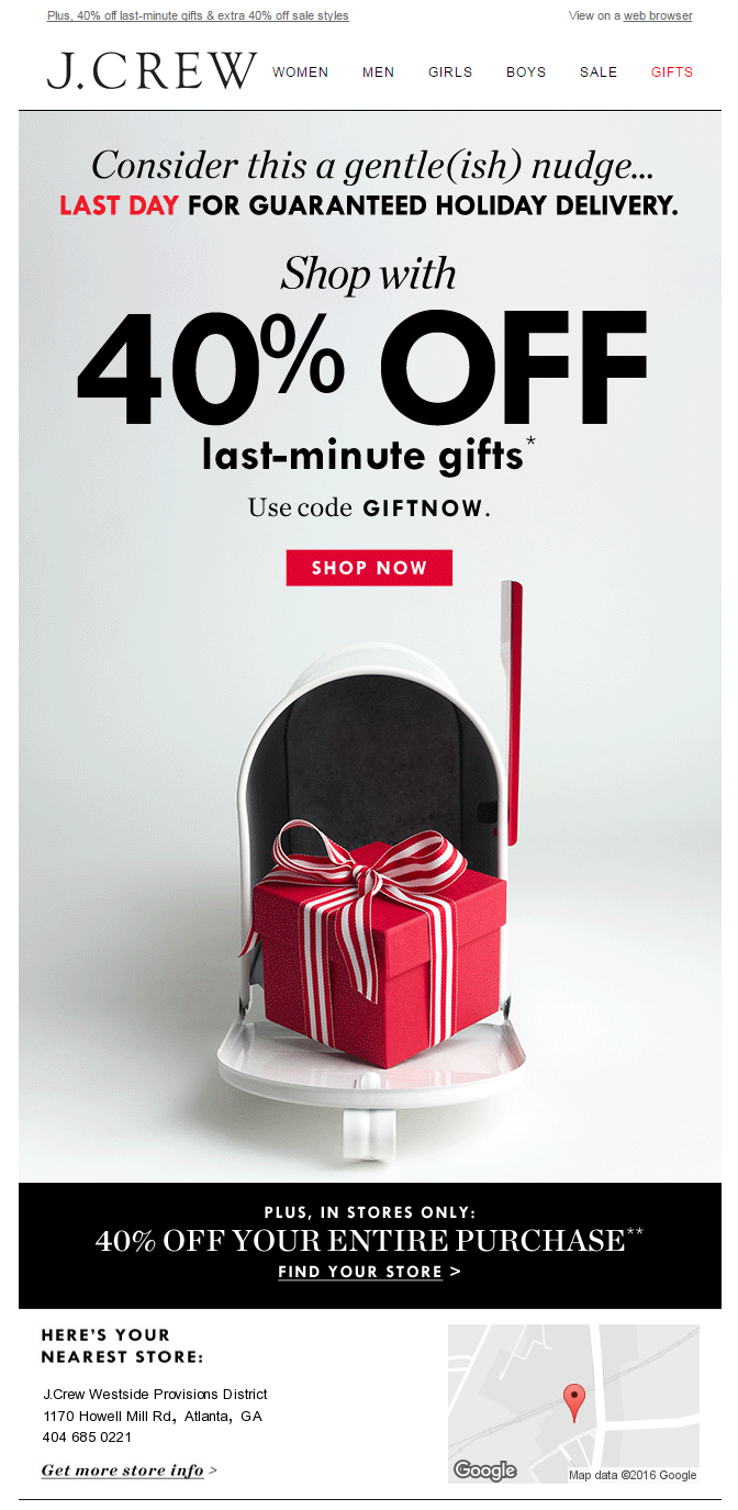 JCrew Holiday Email 40% off