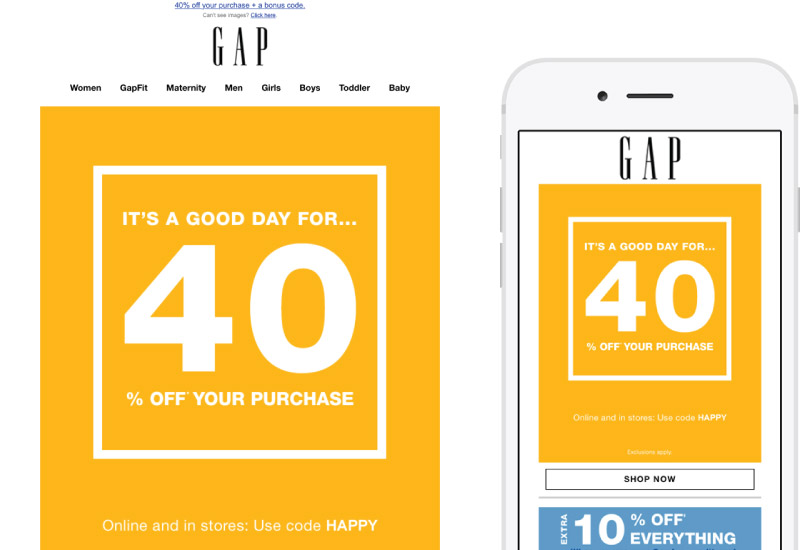 GAP 40% Off Email